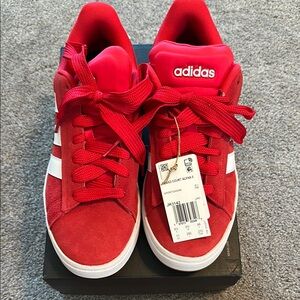 Adidas Red and White Grand Court Alpha Sneakers with Suede Upper